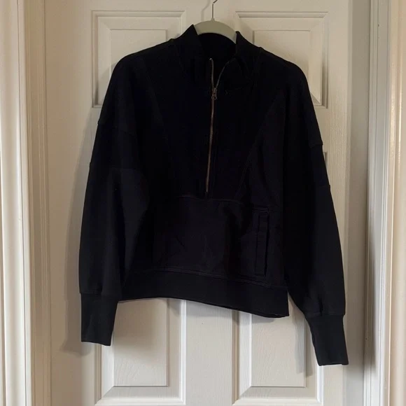 Free People Black Quarter-Zip Sweatshirt - Picture 1 of 8